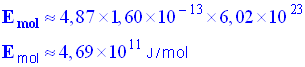 E mol = 4,69 E11 J / mol