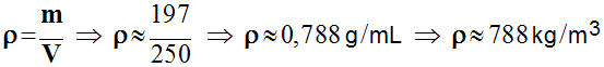 masse volulique de l'ctone = 788 kg / m3