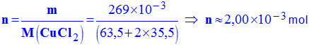 quantit de matire de chlorure de cuivre II