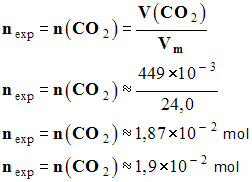 nexp = 1,9 e-2 mol