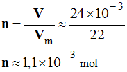 Quantité de matière : n = 1,1 E-3 mol