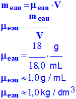 masse volumique de l'eau