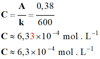 C = 6,3 E-4 mol / L