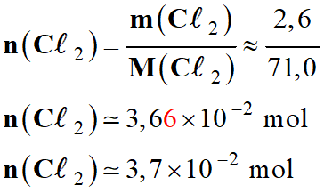 n (Cl2) = 3,7 E-2 mol