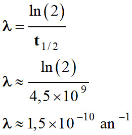 Constante radioactive λ : 1,5 E-10 par an