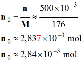 n0 = 2,84 E-2 mol