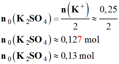 n0 (K2SO4) = 0,13 mol