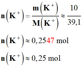 n (K+) = 0,25 mol