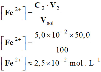 C (Fe2+) = 2,5 E-2 mol / L