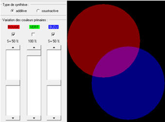 Mlange de 50 % (rouge) et 50 % (bleu)