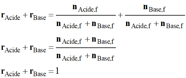 r acide + r base = 1