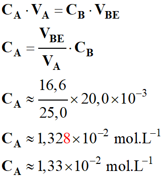 CA = 1,323 E-2 mol / L