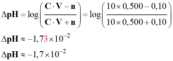 ΔpH = - 1,7 E-2