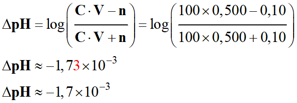 ΔpH = - 1,7 E-3