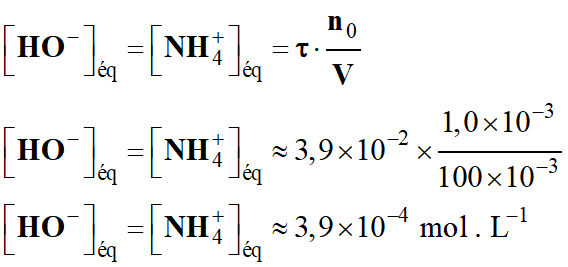 C (HO-)eq = 3,9 E-4 mol / L