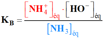 Expression de KB pour l'ammoniac