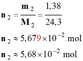 n2 = 5,68 E-2 mol