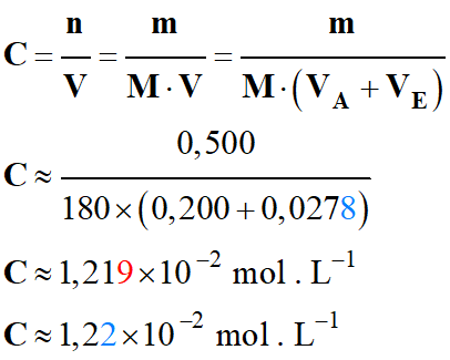 C = 1,22 E-2 mol / L