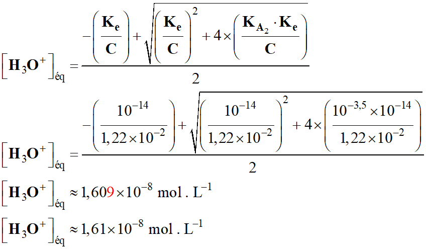 C (H3O+) = 1,61 E-8 mol / L