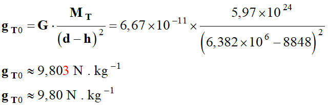 gT0 = 9,80 N / kg