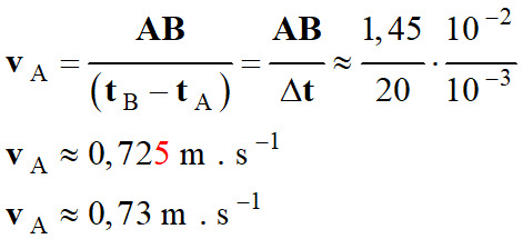 vA = 0,73 m / s