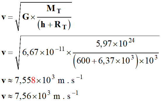 v = 7,56 E3 m / s