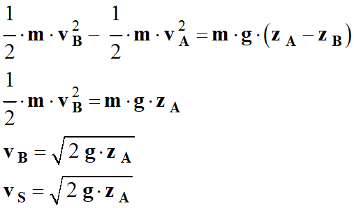 vB = vS = racine(2 g zA)