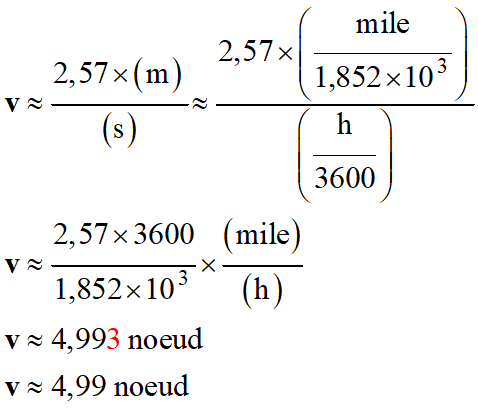 v = 4,99 noeud