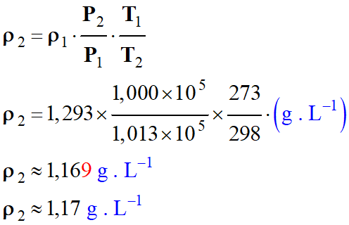 masse volumique ρ2 = 1,17 g / L