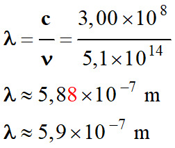 longueur d'onde : 5,9 E-7 m