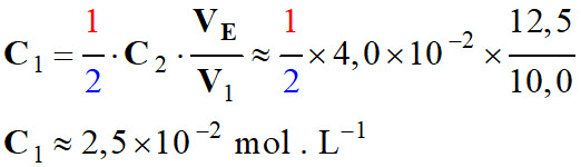 C 1 = 2,5 E-2 mol / L