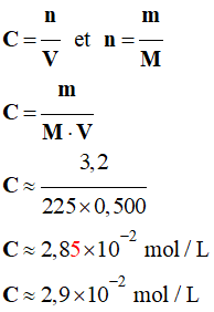 c =2,9 E-2 mol / L