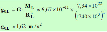 g 0L = 1,62 m / s