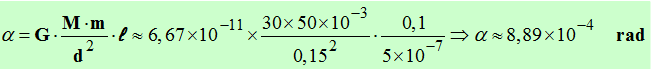 alpha = 8,89 E-4 rad